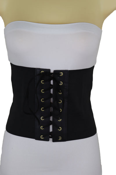 Brand New Women Black Corset Extra Wide Elastic Slim Fit Waistband Fashion Belt Size S M