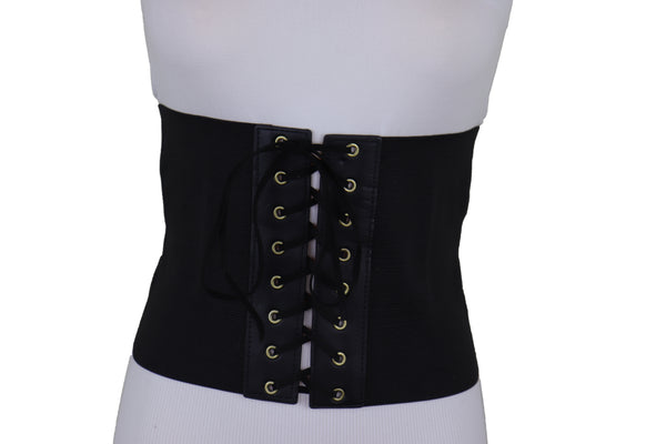 Brand New Women Black Corset Extra Wide Elastic Slim Fit Waistband Fashion Belt Size S M