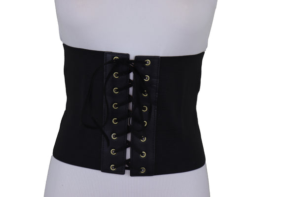 Brand New Women Black Corset Extra Wide Elastic Slim Fit Waistband Fashion Belt Size S M