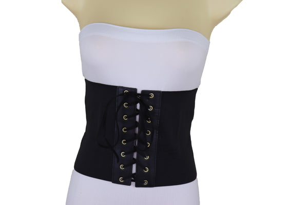 Brand New Women Black Corset Extra Wide Elastic Slim Fit Waistband Fashion Belt Size S M