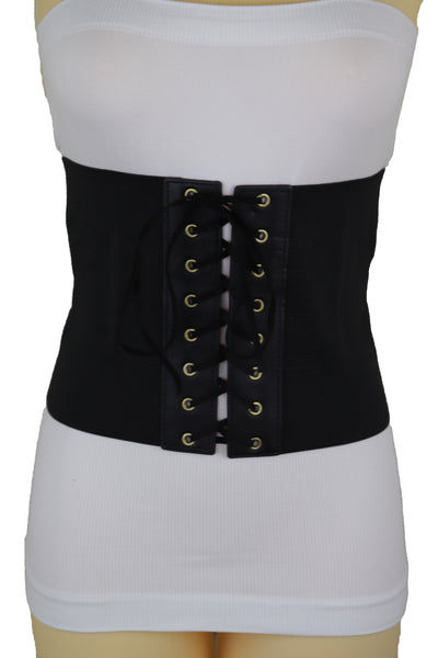 Brand New Women Black Corset Extra Wide Elastic Slim Fit Waistband Fashion Belt Size S M