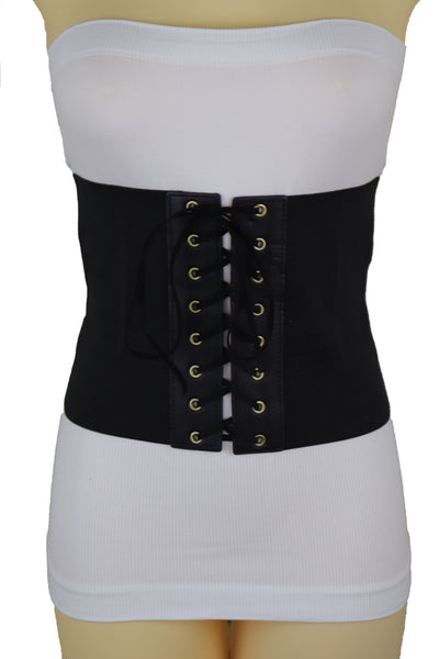Brand New Women Black Corset Extra Wide Elastic Slim Fit Waistband Fashion Belt Size S M