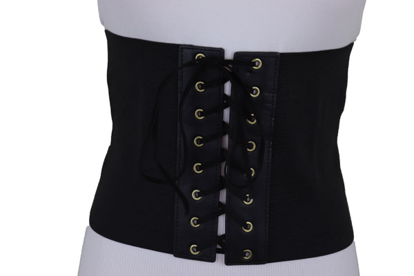 Brand New Women Black Corset Extra Wide Elastic Slim Fit Waistband Fashion Belt Size S M