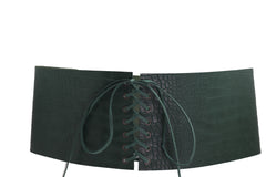 Extra Wide Tie Green Corset Fashion Belt Faux Crocodile Skin Leather M L