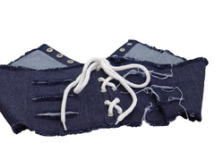 Wide Tie Corset Dark Blue Denim Jeans Fabric Fashion Belt S